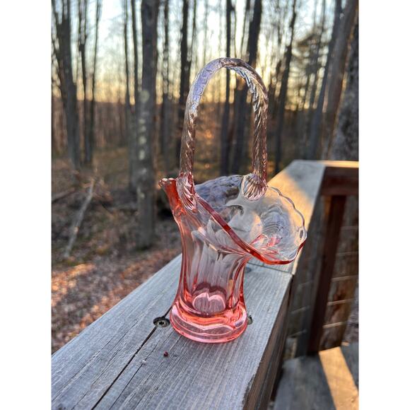 Vintage Pink Depression Glass Basket by Tiffin - Picture 3 of 9
